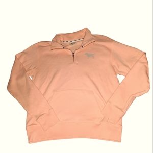Victoria Secret Pink sweatshirt pullover neon orange quarter zip front pocket Xs